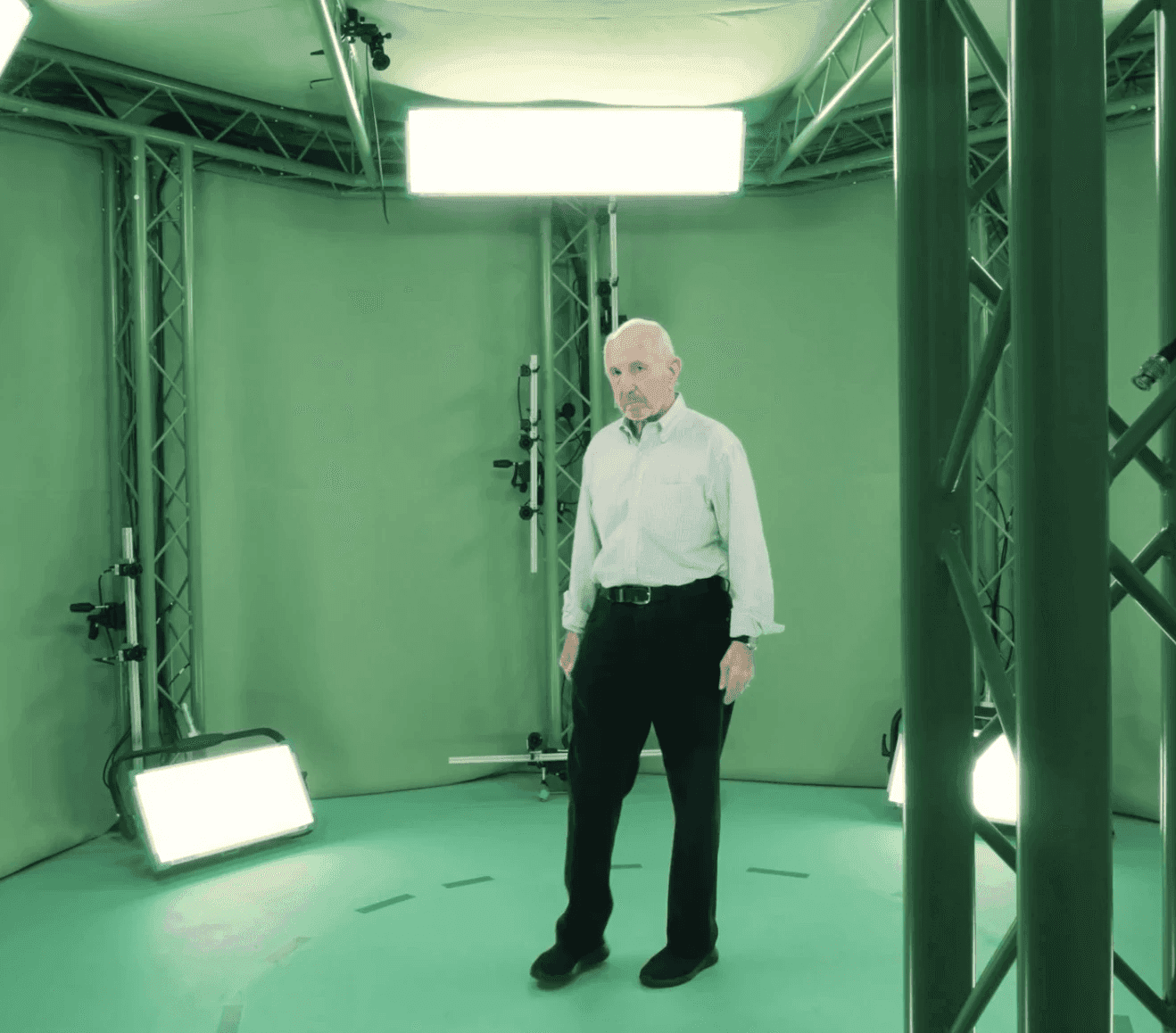 The finished hologram of the storyteller in a built 3D environment