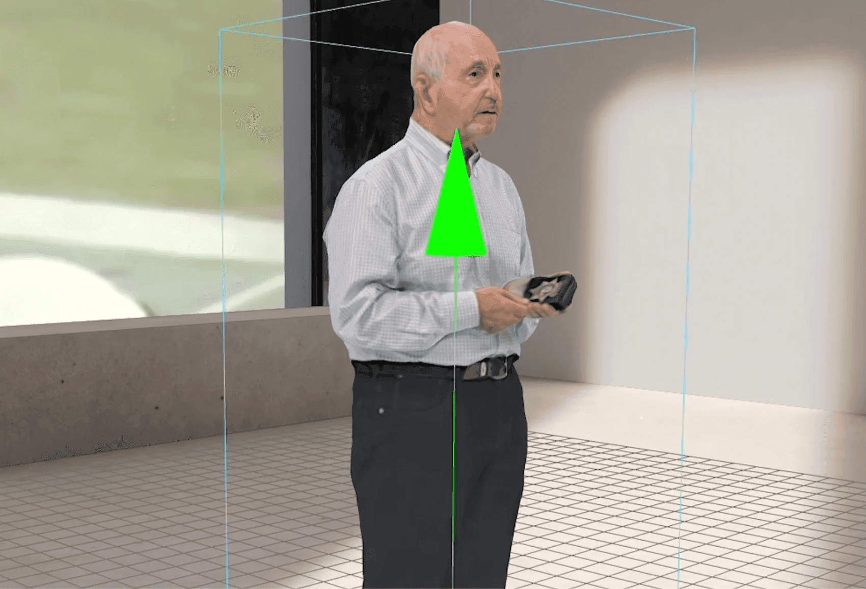 A storyteller being recorded inside the volumetric capture rig